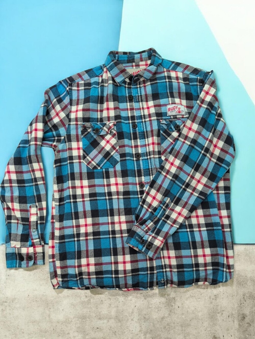 Buoy Plaid Flannel Button-Down Shirt with Chest Pockets
